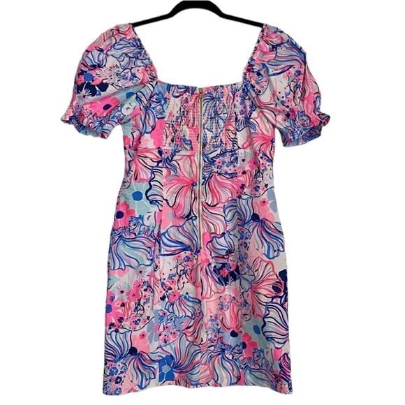 Lilly Pulitzer Keisha Prosecco Pink Make A Splash Puff Sleeve Stretch Dress - Picture 2 of 7